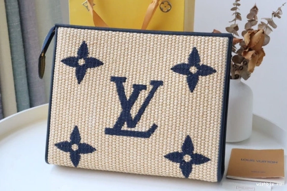 WIS Pouch VUITTON Toiletry LOUIS Monogram Raffia 0912
